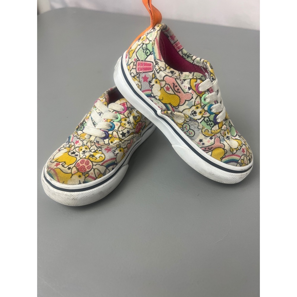Vans Authentic Corgi Rainbow Print Elastic‎ Lace Low Top Sneakers Toddler 6